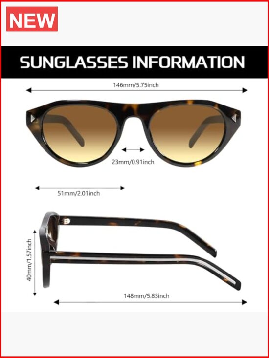 Retro Oval Sunglasses for Women Men Narrow Shades Cat Eye UV400 Protection main image 5